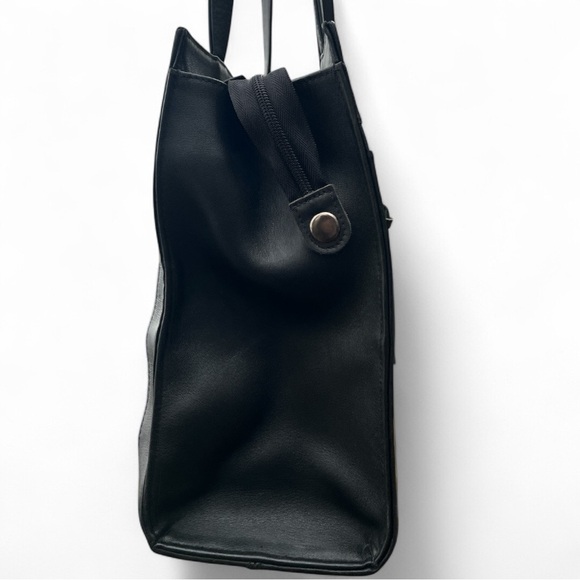 Lee’s Needle Art Vintage Black Leather Floral Needlepoint Shoulder Bag Purse - Picture 8 of 17